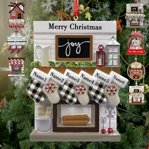 Miniatura 12 de Adornos de Navidad personalizados con nombres, muñeco de nieve, 8 piezas, adorno familiar personalizado, decoración colgante de madera para árbol