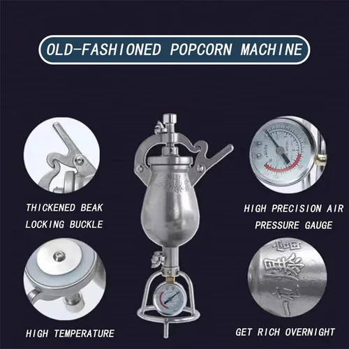 Miniatura 4 de Máquina de palomitas de maíz de aire caliente, máquina de palomitas de maíz de alta presión, de acero inoxidable, calentador de fuego, para fiesta