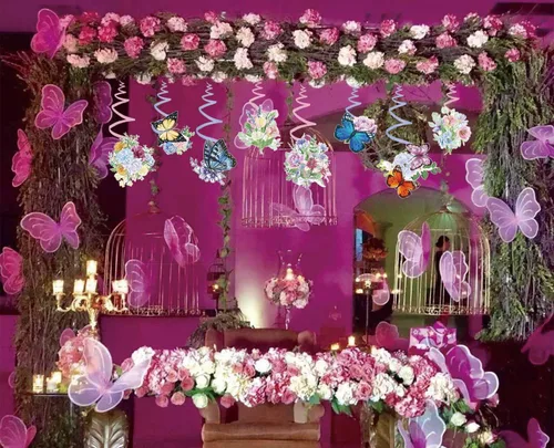 Miniatura 6 de Decoraciones colgantes de primavera para el hogar, remolinos colgantes de flores de mariposa, 30 piezas de serpentinas colgantes de techo