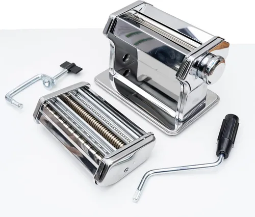 Miniatura 3 de Cotswold Homeware - Máquina para hacer pasta de acero inoxidable con ajustes de grosor ajustables, estante de secado de pasta de madera, raspador