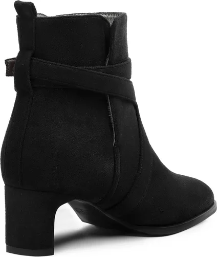 Miniatura 5 de WAYDERNS Botas altas de tobillo de gamuza para mujer, con correa de tobillo, puntera redonda, bloque sólido, tacón bajo, 2 pulgadas