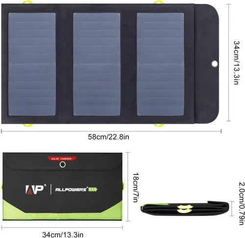 Miniatura 8 de ALLPOWERS Cargador de panel solar plegable de 21 W y 5 V, kit de carga solar SP002 con 3 salidas USB y 2 entradas USB, panel solar portátil