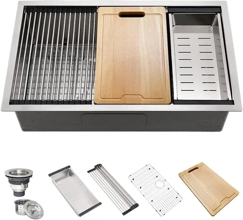 Miniatura 9 de Fregadero de cocina negro de 25 pulgadas para montaje inferior, fregadero de cocina de acero inoxidable negro de 25 x 19 pulgadas, fregadero