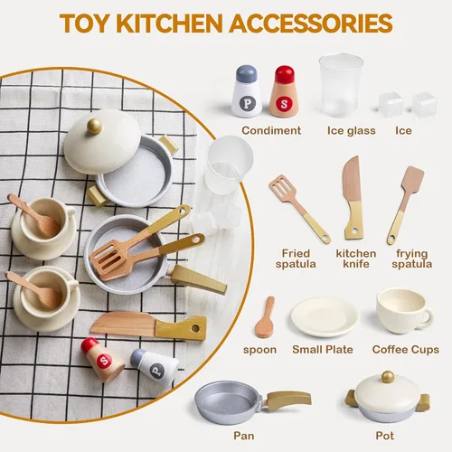 Miniatura 4 de Juego de cocina para niños, juego de cocina de madera con 26 piezas, accesorios de comida y utensilios de cocina, regalo para niñas y niños de más