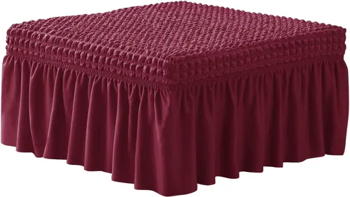 Miniatura 11 de NIDITW Funda otomana elástica de sirsaca negra con falda, rectangular, para almacenamiento, funda otomana con textura de burbujas 3D, fundas