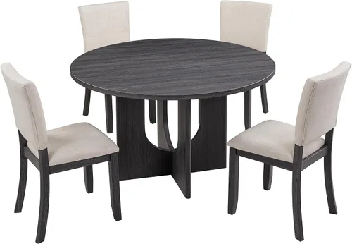 Miniatura 9 de RuiSiSi Juego de mesa de comedor redonda de 5 piezas, juego de mesa de cocina de 47 pulgadas con 4 sillas tapizadas, mesa de comedor de madera