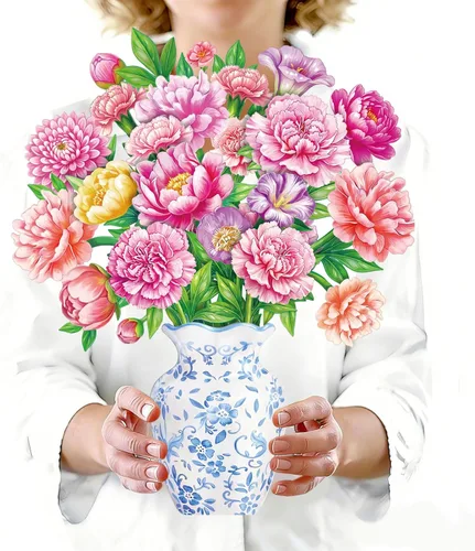 WhatSign Tarjeta de feliz día de la madre con flores emergentes, impresionante ramo de peonías 3D para mamá, abuela, hija, hermana, tía, tarjetas de