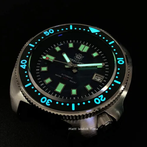 Miniatura 5 de Steeldive SD1970 Reloj de buceo, 6105 Turtle Captain Willard, NH35, Zafiro, Verde, Buceador, BNIB, Buceador, reloj de buceo