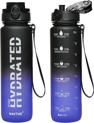 Miniatura 10 de Botella de agua, botellas de agua deportivas de 16 onzas con marcador de tiempo, boca ancha, botella de bebida motivacional y a prueba de fugas