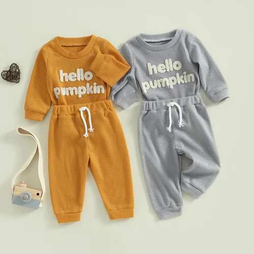 Miniatura 9 de Toddler Baby Boy Halloween Outfit Hello Pumpkin Sweatshirt Pullover Tops Pants Fall Winter Clothes Set