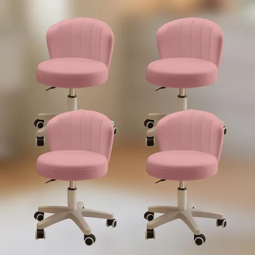 Miniatura 9 de Silla de escritorio pequeña, silla redonda con respaldo de piel sintética, altura ajustable, giratoria, taburete de trabajo, silla para el hogar