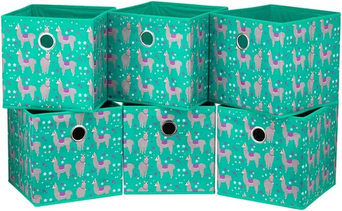 Miniatura 9 de QY-SC16-3 - Cubos plegables de tela Strorage de 10 x 10 x 10 pulgadas, patrón de alpaca verde lago para organizador de armario, insertos y cajones