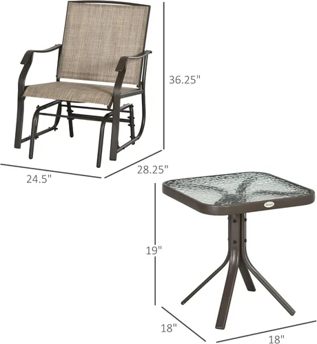 Miniatura 7 de Outsunny Juego de 3 piezas de sillas mecedoras para exteriores con mesa de café, 2 sillas para patio con tela elástica transpirable, mesa con tapa