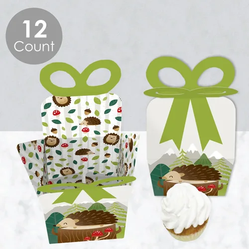 Miniatura 3 de Big Dot of Happiness Forest Hedgehogs – Cajas de regalo cuadradas – Caja de lazo para fiesta de cumpleaños o baby shower, juego de 12