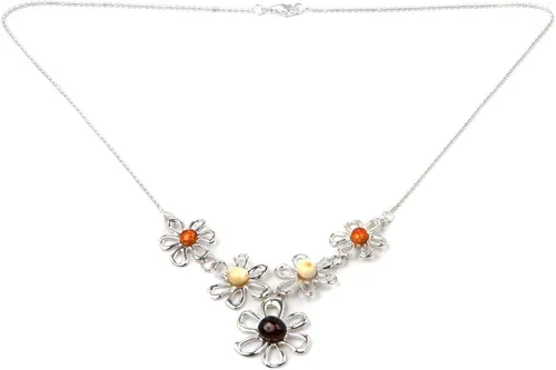 Miniatura 2 de Collar de cadena de plata de ley con margaritas de ámbar multicolor de 17 pulgadas, Ámbar, Ámbar