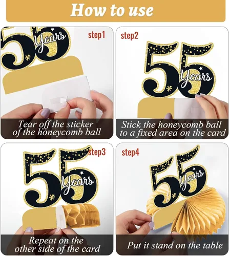 Miniatura 4 de 9 piezas de decoración de cumpleaños número 55 para centros de mesa de cumpleaños 55 para decoración de mesas, decoraciones de nido de abeja de 55