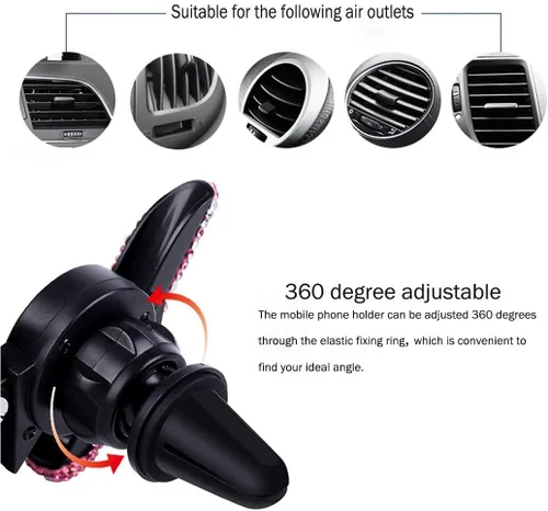 Miniatura 3 de SUNCARACCL - Soporte para teléfono de coche Bling, montaje automático para salida de aire del salpicadero mini, soporte universal ajustable de 360°