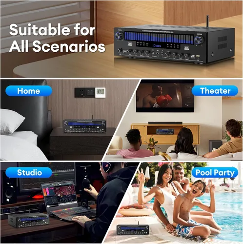 Miniatura 8 de Daakro Receptores estéreo amplificador de audio para el hogar con pantalla DSP, 300 W de potencia nominal 5.1 canales receptor Bluetooth
