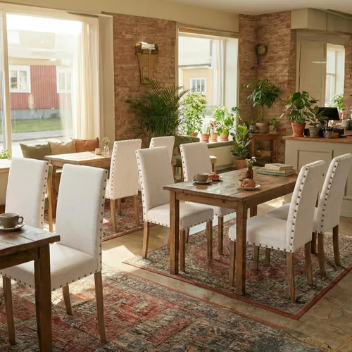 Miniatura 12 de Juego de sillas de comedor Parsons para cocina, tapizadas, modernas, de tela con respaldo alto y ribete de cabeza de clavo en bronce, paquete de 2
