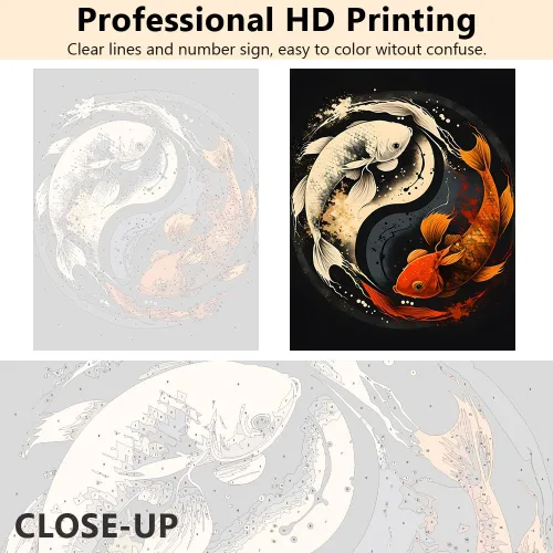 Miniatura 5 de TUMOVO Pintura por números para adultos principiantes, símbolo de Yin Yang con peces koi, pintura por números, kits de pintura acrílica por números