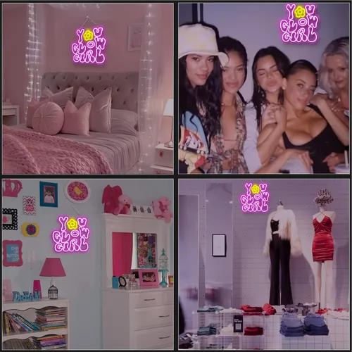 Miniatura 2 de WLHOPE Letrero de neón con luces LED de color rosa para decoración de pared con texto en inglés "You Glow Girl", letreros de luz de neón para B-You