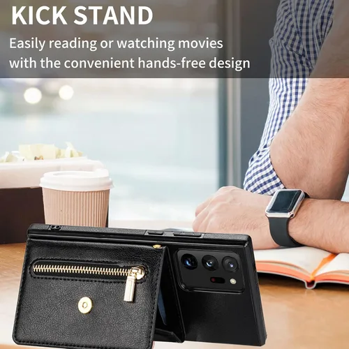 Miniatura 5 de Funda tipo cartera cruzada de piel sintética para Samsung Galaxy S22 Ultra 5G, 6.8 pulgadas, tarjetero, monedero con cremallera y soporte (negro)