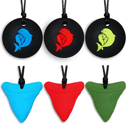 Miniatura 8 de Collares masticables para niños sensoriales varones, paquete de 6 collares masticables juguetes sensoriales para niños con autismo, TDAH, SPD