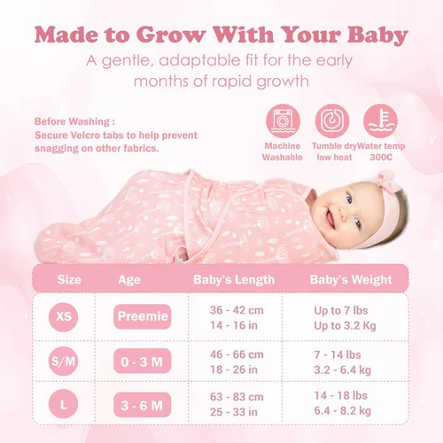 Miniatura 3 de Mantas para envolver para recién nacidos – Juego de 3 mantas para bebés de 0-3 meses – Saco de dormir ajustable – Bufanda suave de algodón orgánico