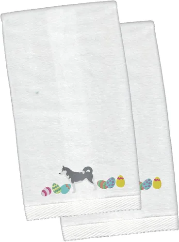 Caroline's Treasures CK1687KTEMB - Juego de 2 toallas de mano de felpa bordadas de color blanco siberiano Husky de Pascua para manos, cara, cabello,