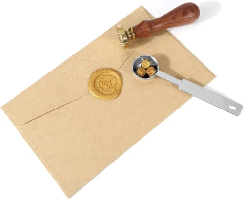 Miniatura 6 de Yoption 300 cuentas de cera octágono con 4 velas y 2 cucharas de fusión para sello de cera (dorado)