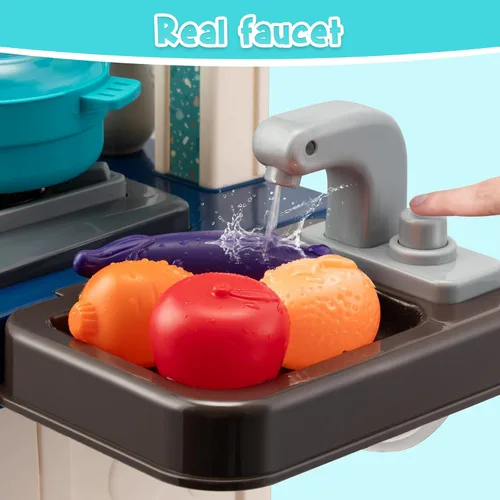 Miniatura 3 de Juego de cocina para niños, 53 piezas, estufa de cocina, fregadero de juego, horno, juguetes de cocina con luces y sonidos realistas, juguetes