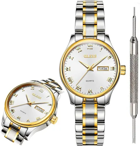 OLEVS Fashion Watches for Women Waterproof Analog Quartz Wrist Watches for Women Stainless Steel Calendar Watch