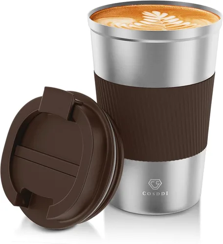 Miniatura 18 de Vaso térmico de acero inoxidable de 12 onzas con aislamiento al vacío, taza de viaje a prueba de derrames con tapa, para mantener caliente/café