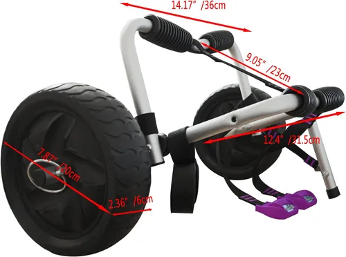 Miniatura 3 de Carrito de kayak Canoa Paddleboard SUP Trolley Carrier con ruedas no planas 100LBS Capacidad