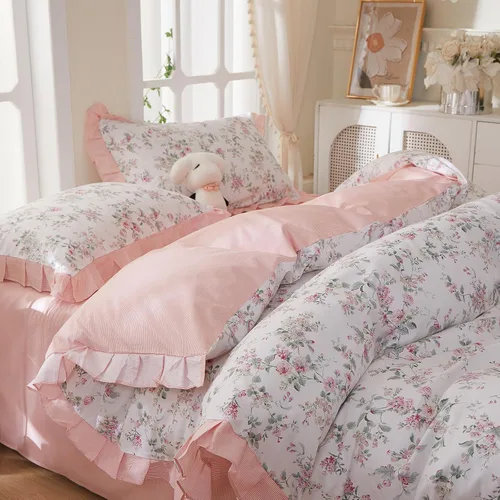 Miniatura 66 de VM VOUGEMARKET - Juego de funda de edredón floral amarilla de 3 piezas para niñas, de algodón, funda de edredón de flores rosas con cierre de F#