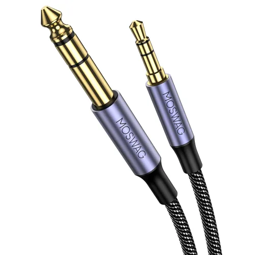 MOSWAG Cable de audio estéreo de 0.138 in a 0.250 in de 3.28 pies, adaptador de 0.138 in a 1/4, chapado en oro de 1/4 a 1/8 TRS bidireccional para