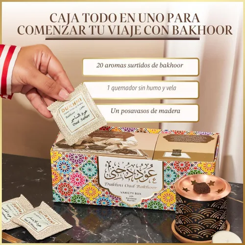 Miniatura 2 de Caja de variedad de Oud Bakhoor y quemador de Dukhni Set de Oudh árabe con quemador de incienso de vela 20 piezas de bloques de incienso bukhoor