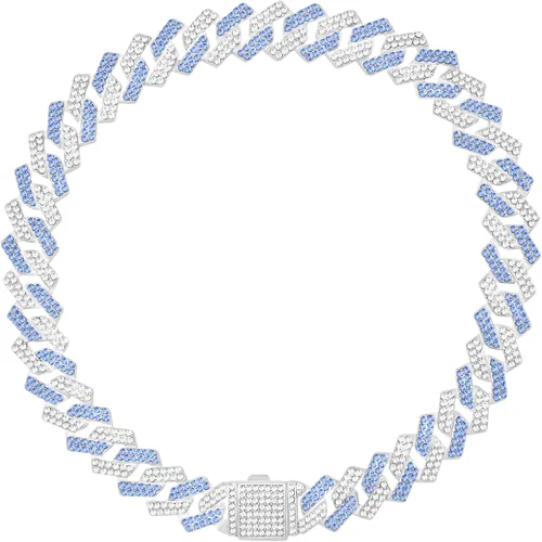 Collar de cadena para perro, collar cubano de diamante con purpurina, collar de cadena de metal para caminar con diseño de hebilla segura para