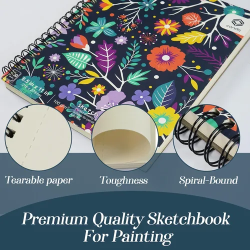 Miniatura 3 de conda Cuaderno de bocetos de 8.5 x 11 pulgadas, 80 hojas (68 libras/100 gsm), bloc de bocetos de artista encuadernado en espiral, papel de dibujo