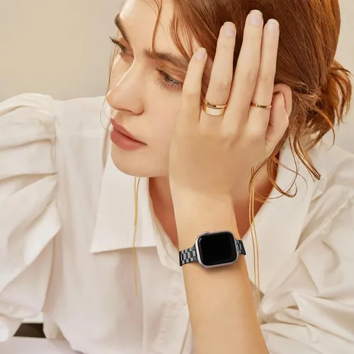 Miniatura 2 de Lenrao Correas delgadas de acero inoxidable compatibles con Apple Watch de 38mm 40mm 41mm 42mm 44mm 45mm 46mm para mujeres, correas de metal