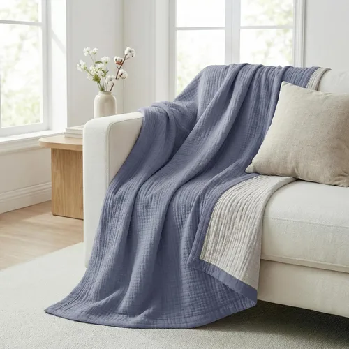 Miniatura 6 de Manta de gasa de algodón puro suave de 4 capas de 50 x 60 pulgadas, prelavada, sin flecos, manta de muselina ligera para uso multiusos y regalo