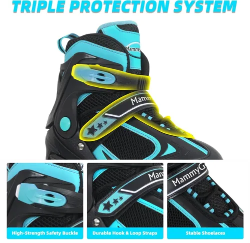 Miniatura 2 de MammyGol Adjustable Inline Skates for Kids Boys Girls Youth Blades Roller Skates with Light up Wheels Ages 4-16 Verde azulado