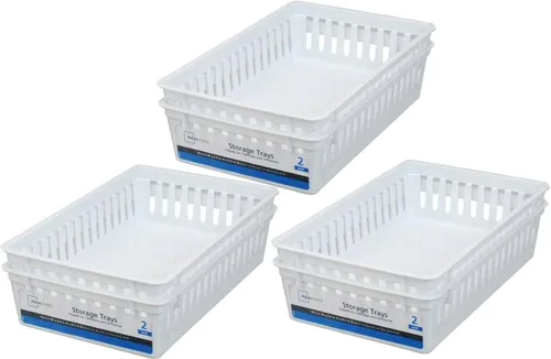 Miniatura 2 de Bandejas de almacenamiento básicas blancas (6, rectangulares) por Mainstay