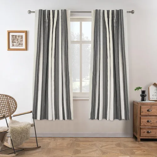 DriftAway Chris Linen - Cortinas opacas con capa térmica y reductora de sonido, 63 pulgadas de largo para dormitorio, cortinas estampadas a rayas,