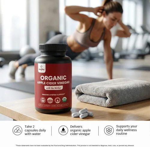 Miniatura 5 de Vinagre de sidra de manzana orgánico con la madre - Cápsulas de 1200 mg para un bienestar óptimo, sin gluten, sin OMG, 120 cápsulas vegetales