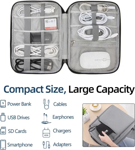 Miniatura 3 de Funda organizadora de artículos electrónicos, bolsa organizadora de cables de viaje, bolsa de almacenamiento portátil para cable, cargador