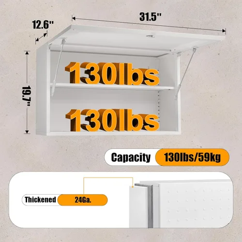 Miniatura 3 de Armario de Pared de Garaje de Metal, Armario de Almacenamiento de Pared con Puerta con Cerradura y Estante Ajustable, Armarios de Taller de Acero