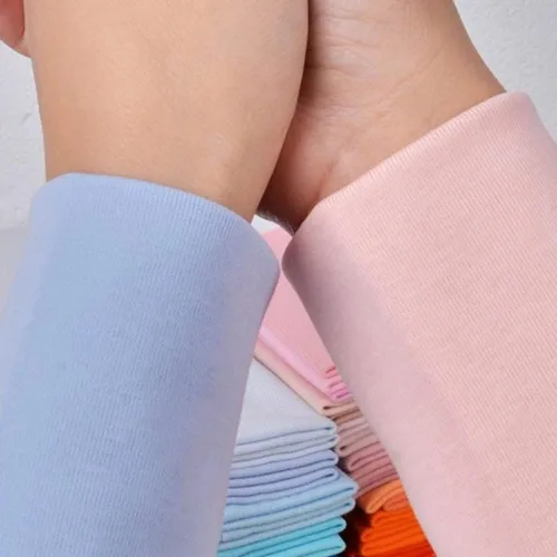 Miniatura 5 de 1 par de tela de algodón elástico de punto fino para coser camisas, tops y bricolaje (crema, 1 par)