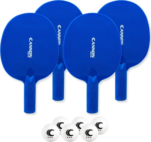 Cannon Sports Unbreakable Table Tennis Paddle Set - 4 Rackets with 6 Pack of 3-Star Table Tennis Balls – Portable Set for 4 Players 4 paletas azul