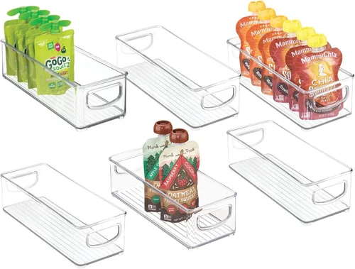 mDesign Contenedor organizador pequeño de plástico apilable para cocina, despensa, refrigerador, congelador, organizador de alimentos con asas,
